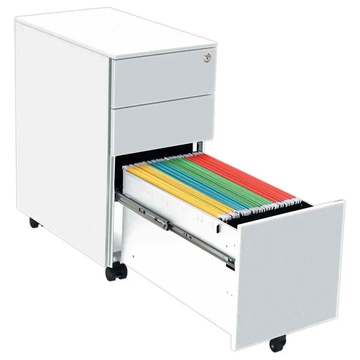 Caisson mobile métallique SLIM L30 cm 2+1 tiroirs blanc photo du produit