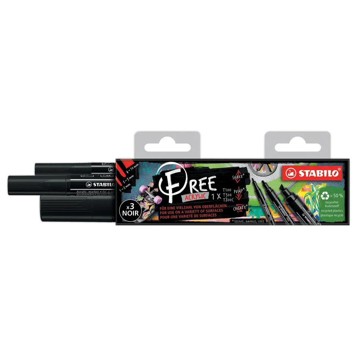 3 Marqueurs acryliques FREE Acrylic - Noir - Stabilo photo du produit