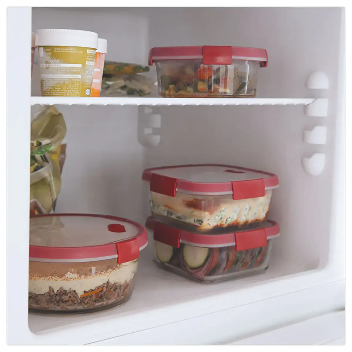 Boite alimentaire en verre rectangle 0,9L CURVER rouge photo du produit