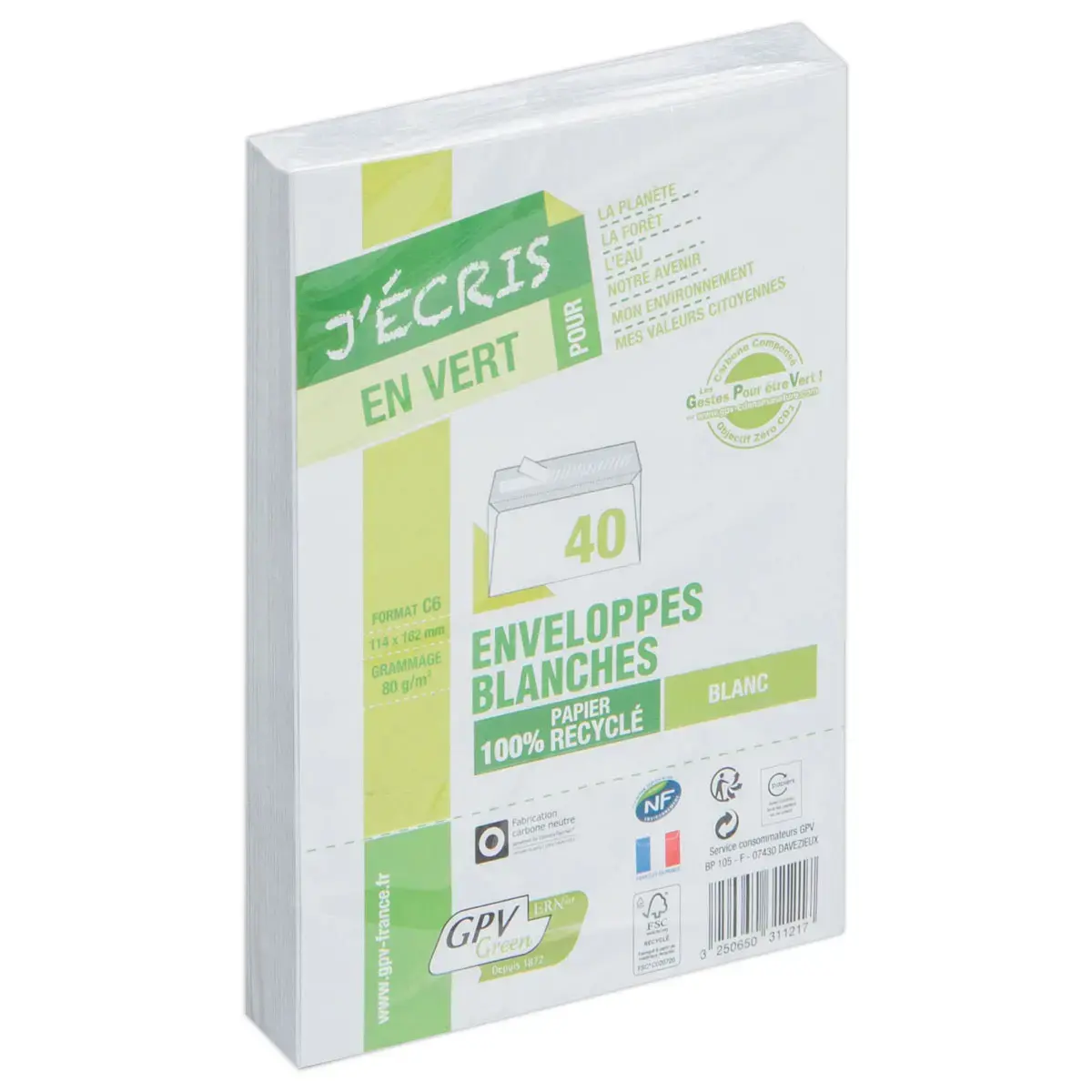 40 Enveloppes extra blanches 114x162 mm 100% recycl&eacute;es 80g bande silicon&eacute; photo du produit