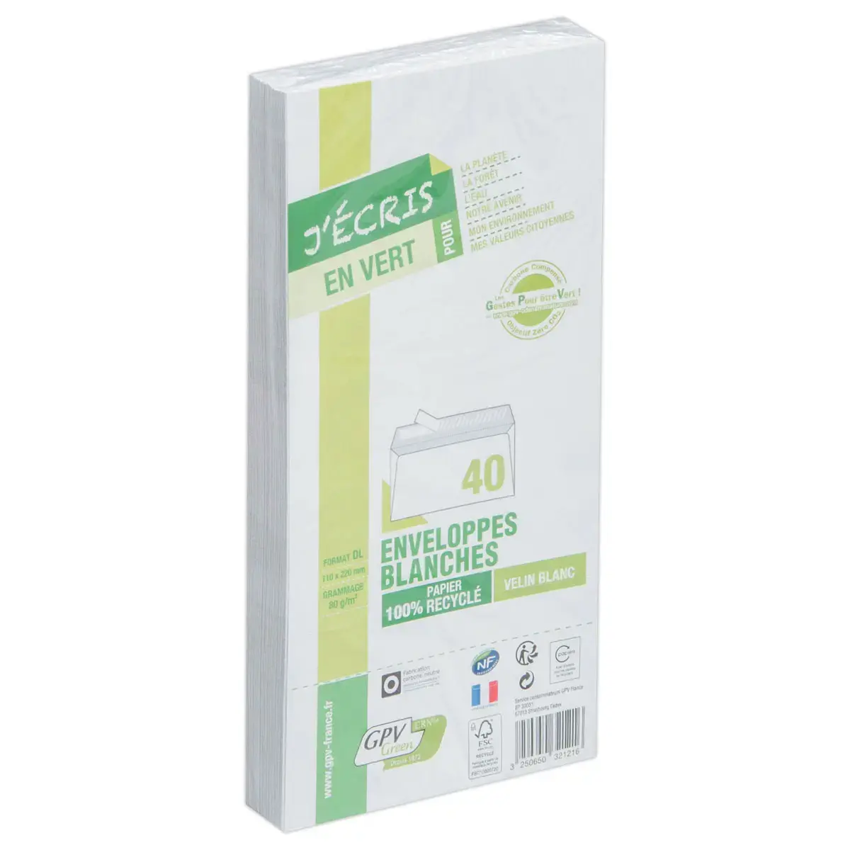 40 Enveloppes recyclées avec bande siliconée - 110 x 220 mm - Extra blanches - GPV photo du produit