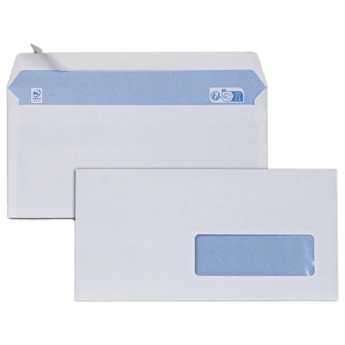 500 Enveloppes blanches 110x220 mm 75g fen&ecirc;tre 35x100 bande silicon&eacute;e photo du produit