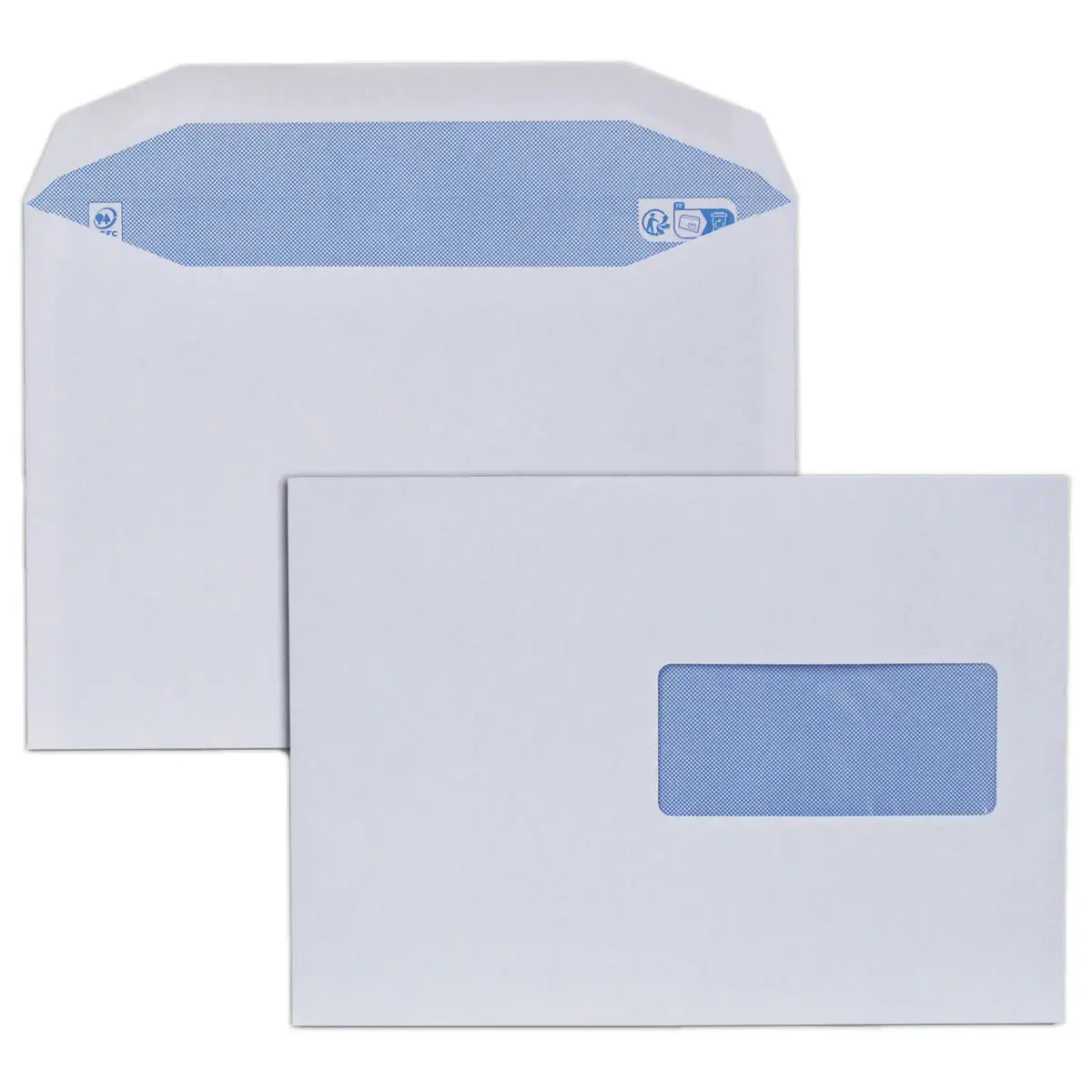500 Enveloppes MSPA blanches 162x229 80 g fenêtre haute 45x100 gommée photo du produit