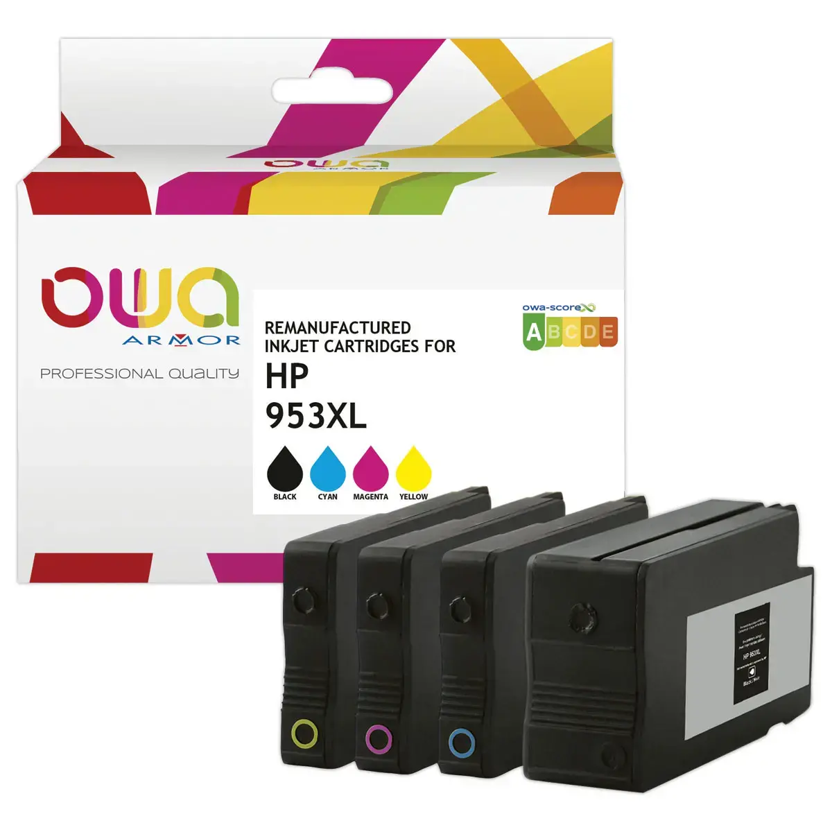 Pack 4 cartouches Jet d'encre Noir et couleurs OWA K10452OW compatible photo du produit