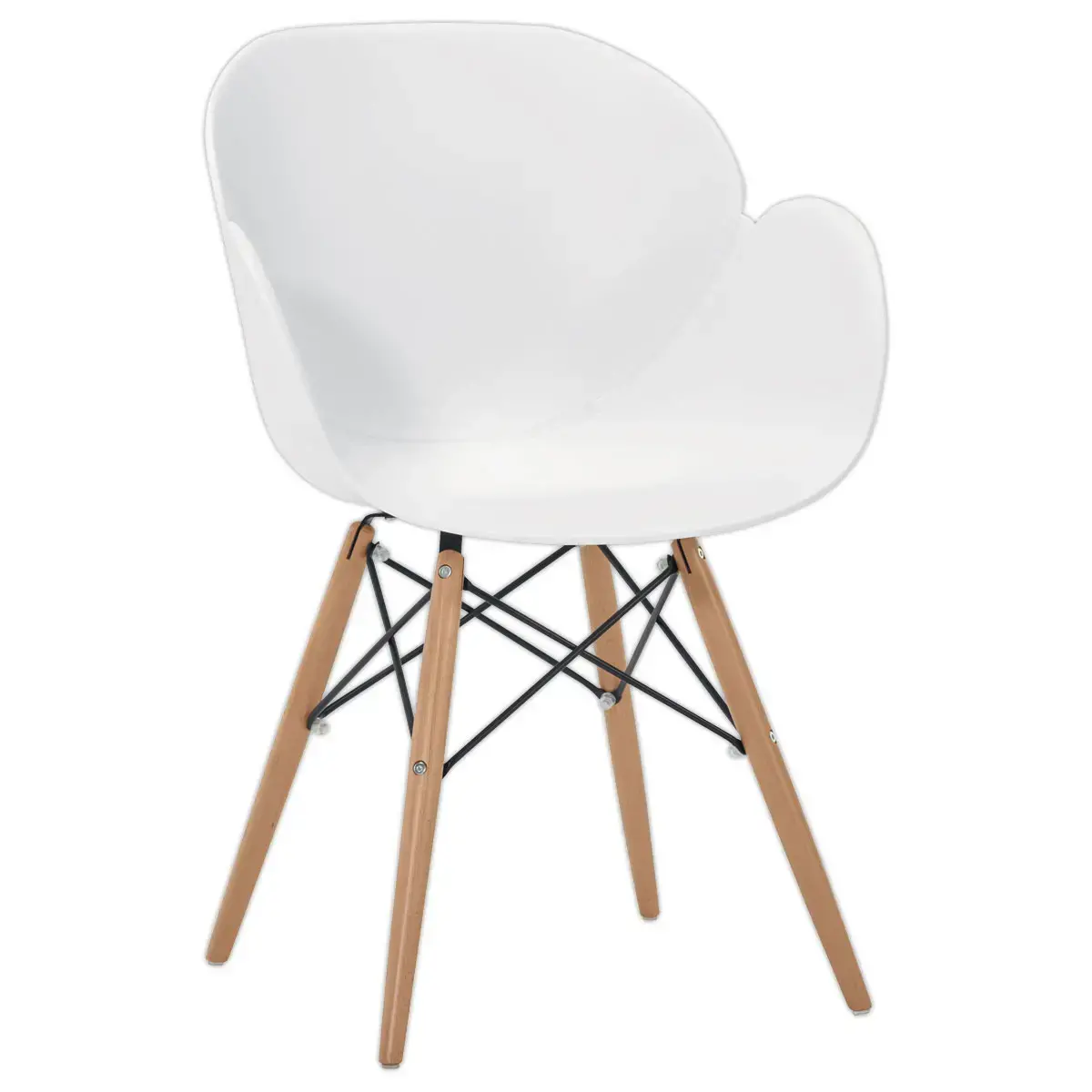 2 Fauteuils PETALES pied h&ecirc;tre assise blanche mont&eacute;s photo du produit