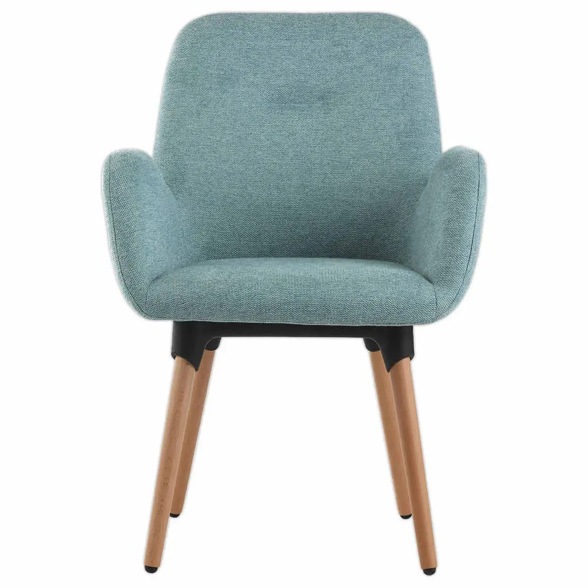 2 Fauteuils Tissu bleu 4 pieds bois vernis montés photo du produit