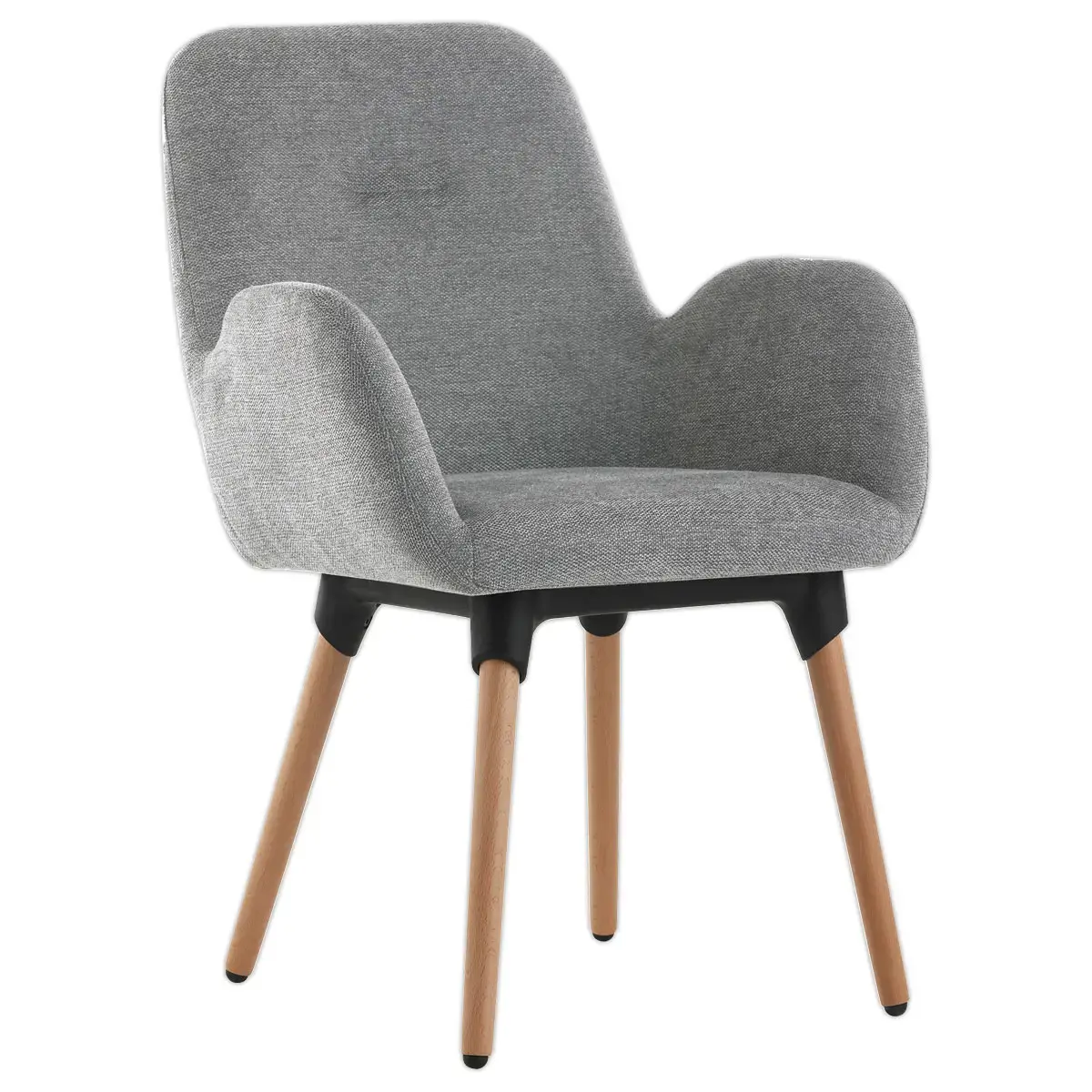 2 Fauteuils Tissu gris 4 pieds bois vernis montés photo du produit