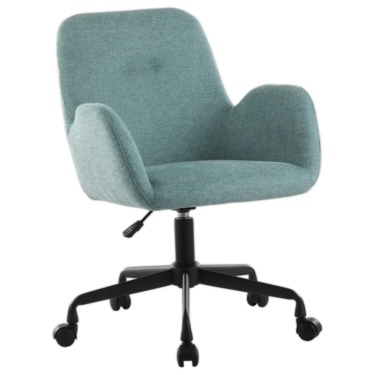 2 Fauteuils Tissu bleu clair piétement àroulettes montés photo du produit