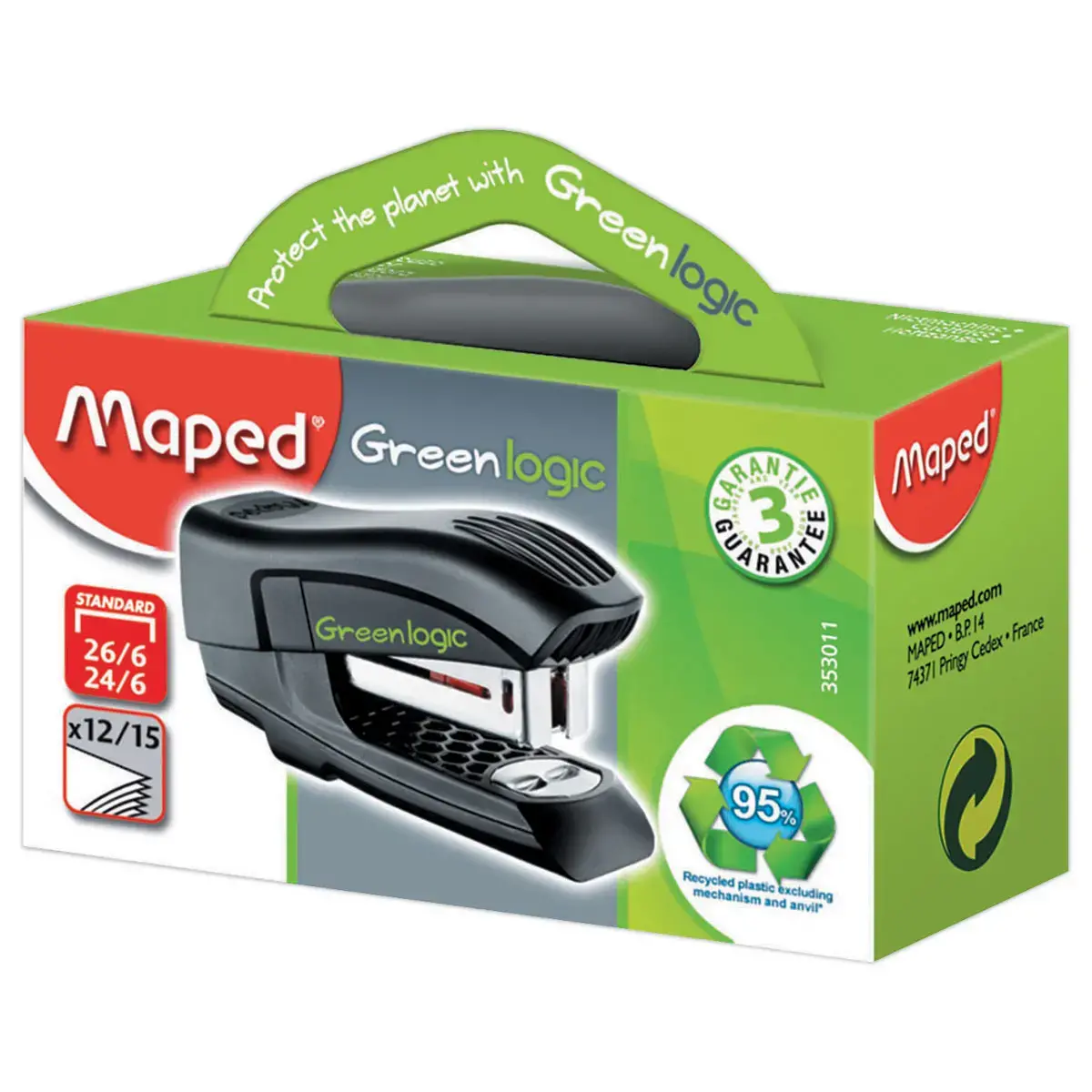 Mini agrafeuse GREENLOGIC 24/6 26/6  noire photo du produit