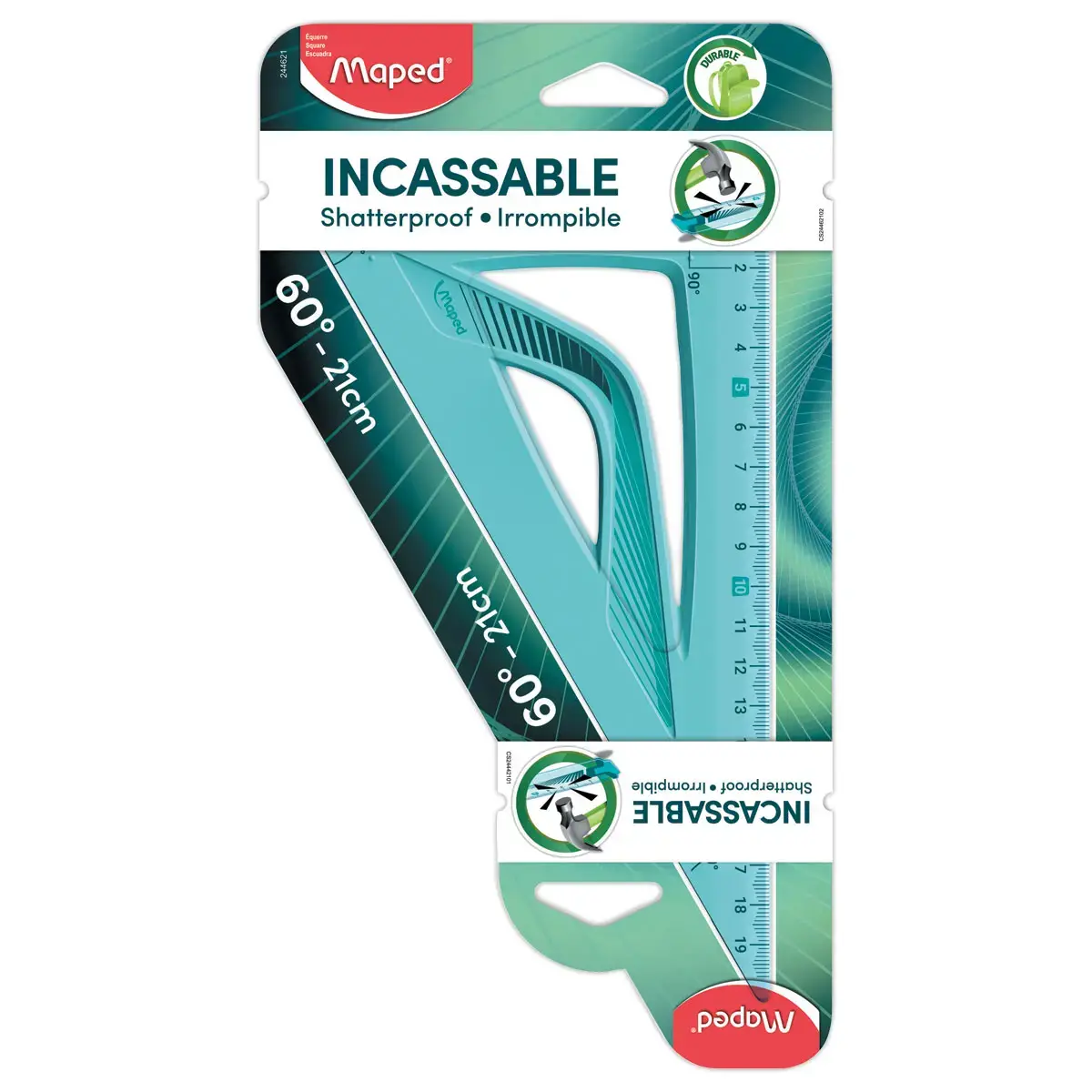 Equerre 60° grand côté 21 cm - INCASSABLE bleu photo du produit