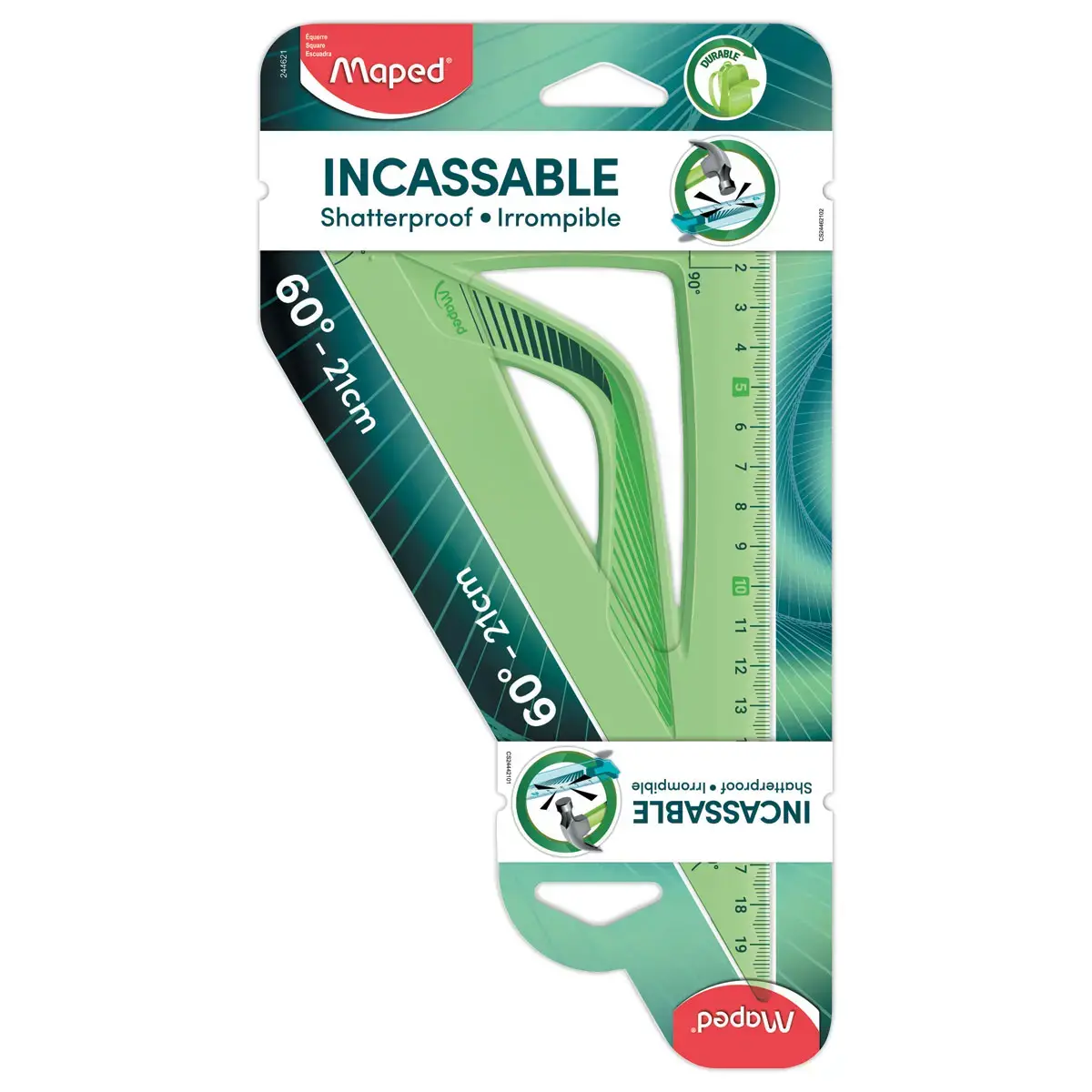 Equerre 60° grand côté 21 cm - INCASSABLE bleu photo du produit