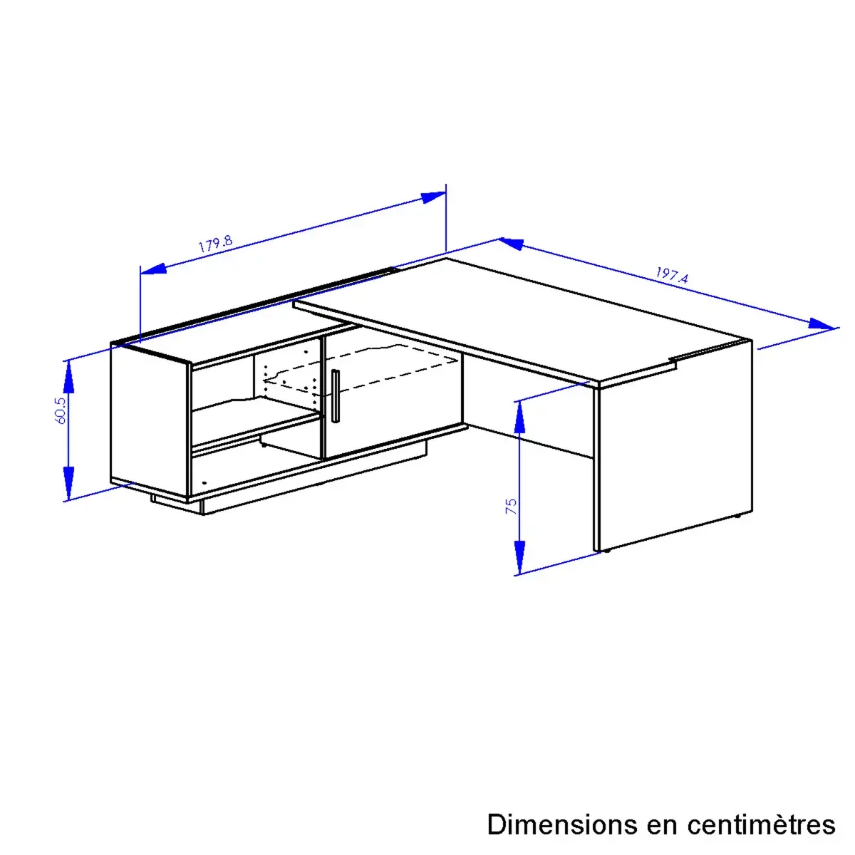 Bureau BARI Retour droit 180 cm chêne structuré / blanc monté photo du produit