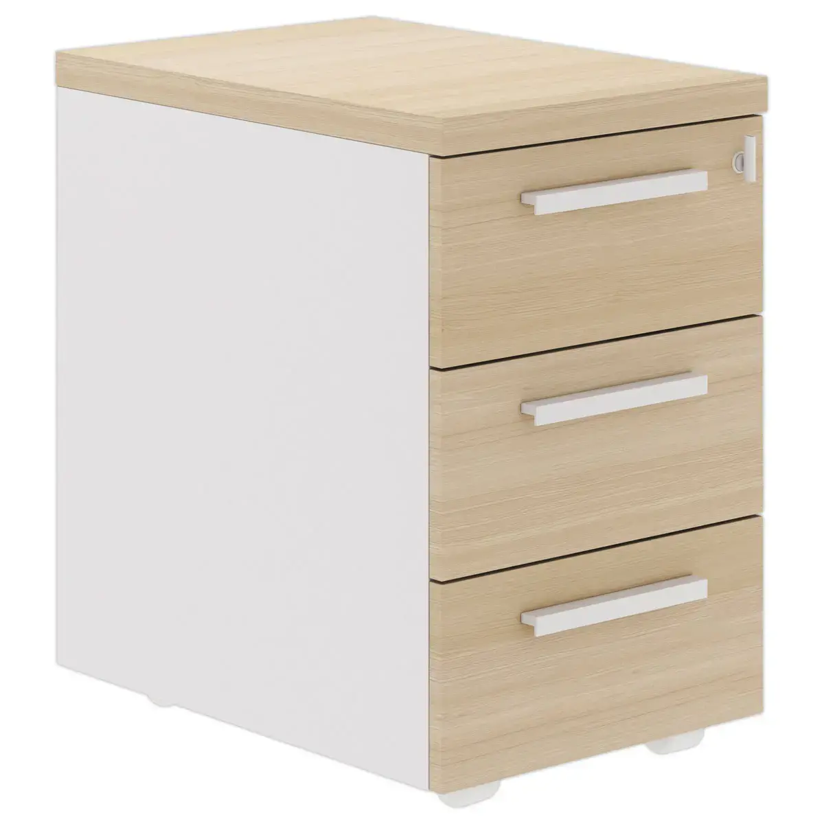 Caisson mobile 3 tiroirs BARi chêne structuré blanc monté photo du produit