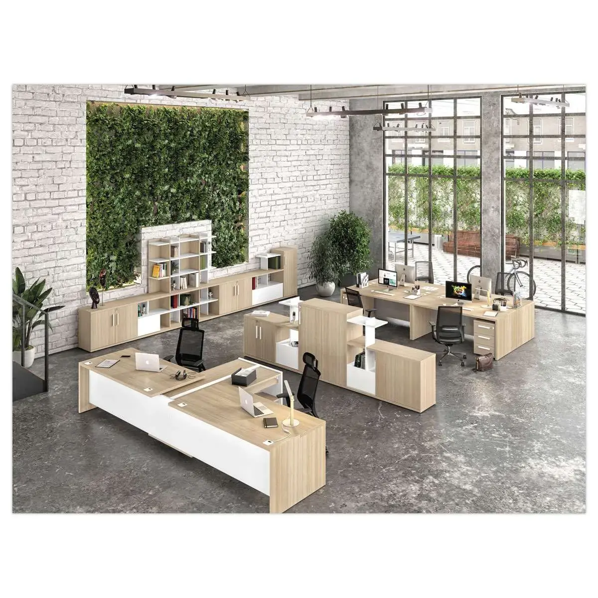 Bureau rectangulaire BARI L180 cm chêne et blanc monté photo du produit