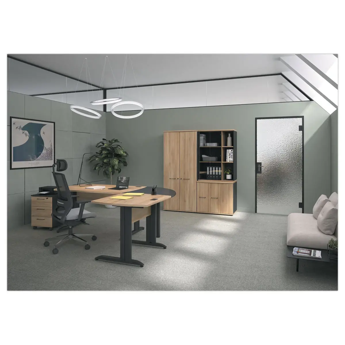 Bureau BREST 140 cm chêne du bocage anthracite pieds en métal monté photo du produit