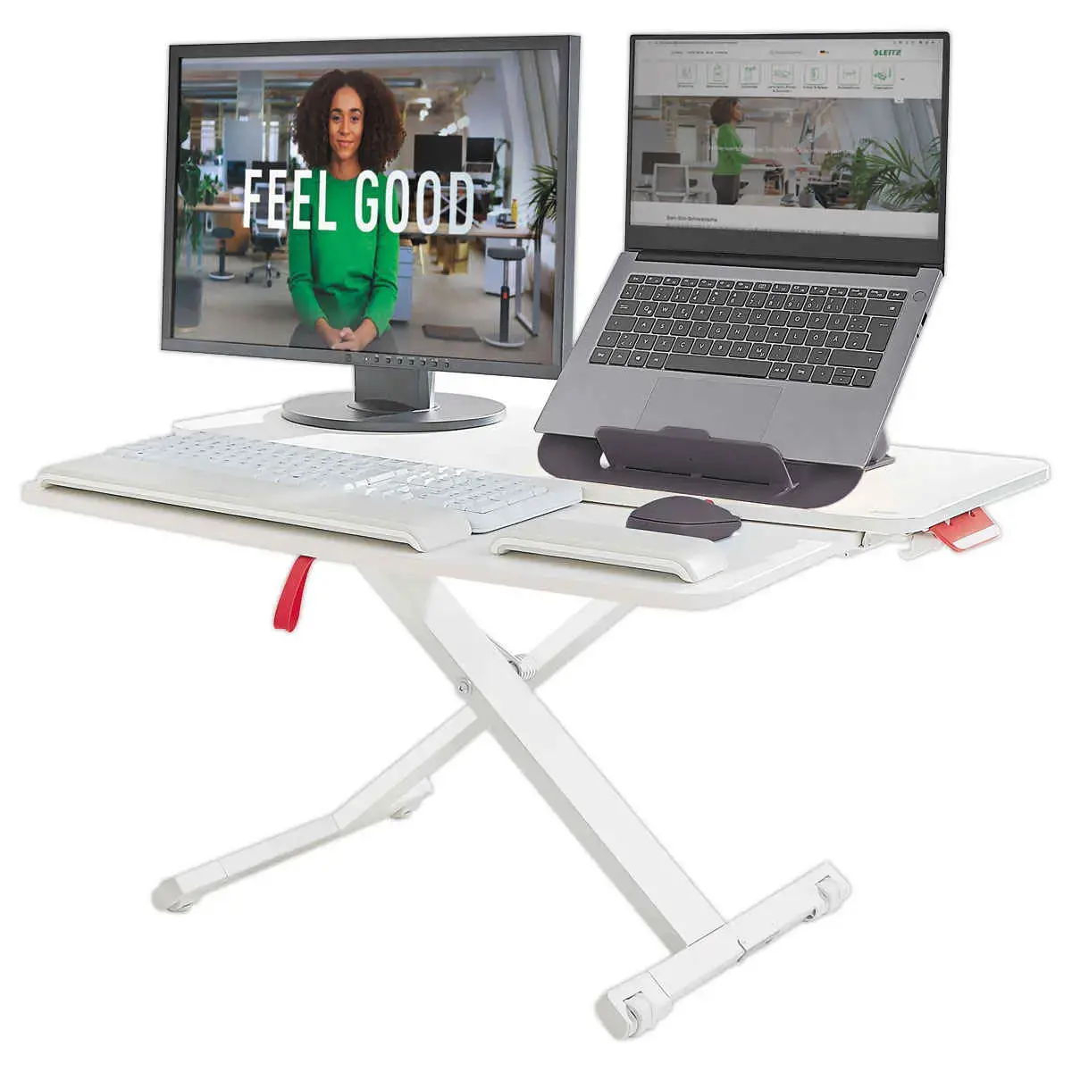 Station de travail assis-debout avec plateau coulissant photo du produit