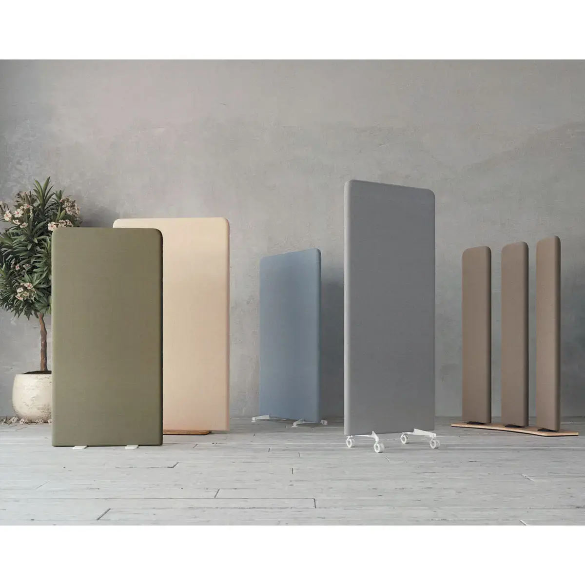 Cloison acoustique tissu gris roulettes blanc 190 x 100 cm montée photo du produit