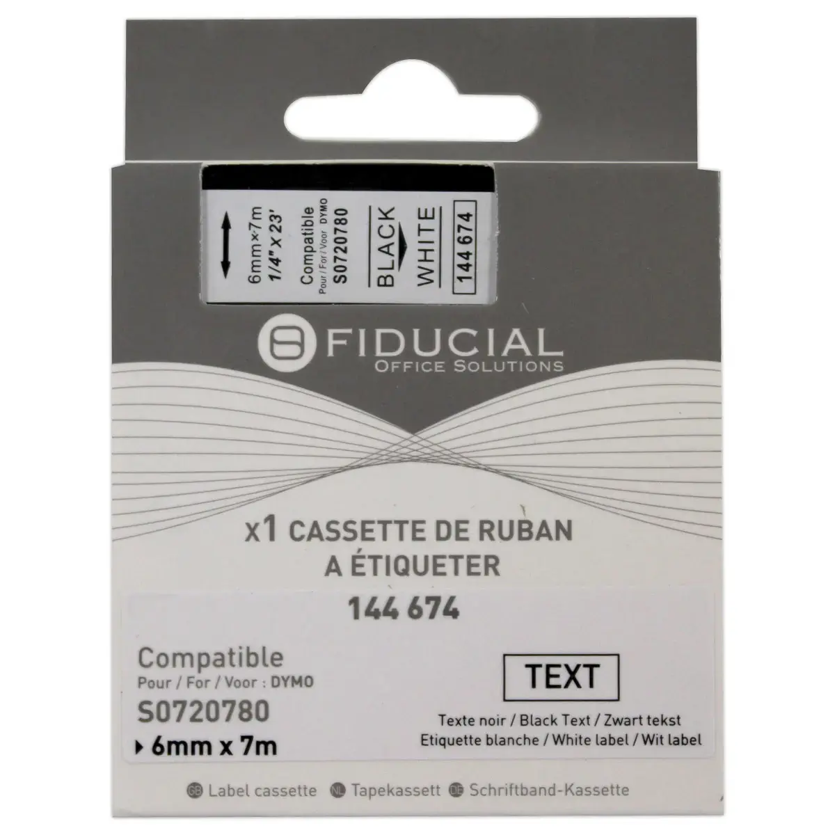 Ruban K7 pour titreuse DYMO S0720780 6mm impression Noir sur Blanc photo du produit