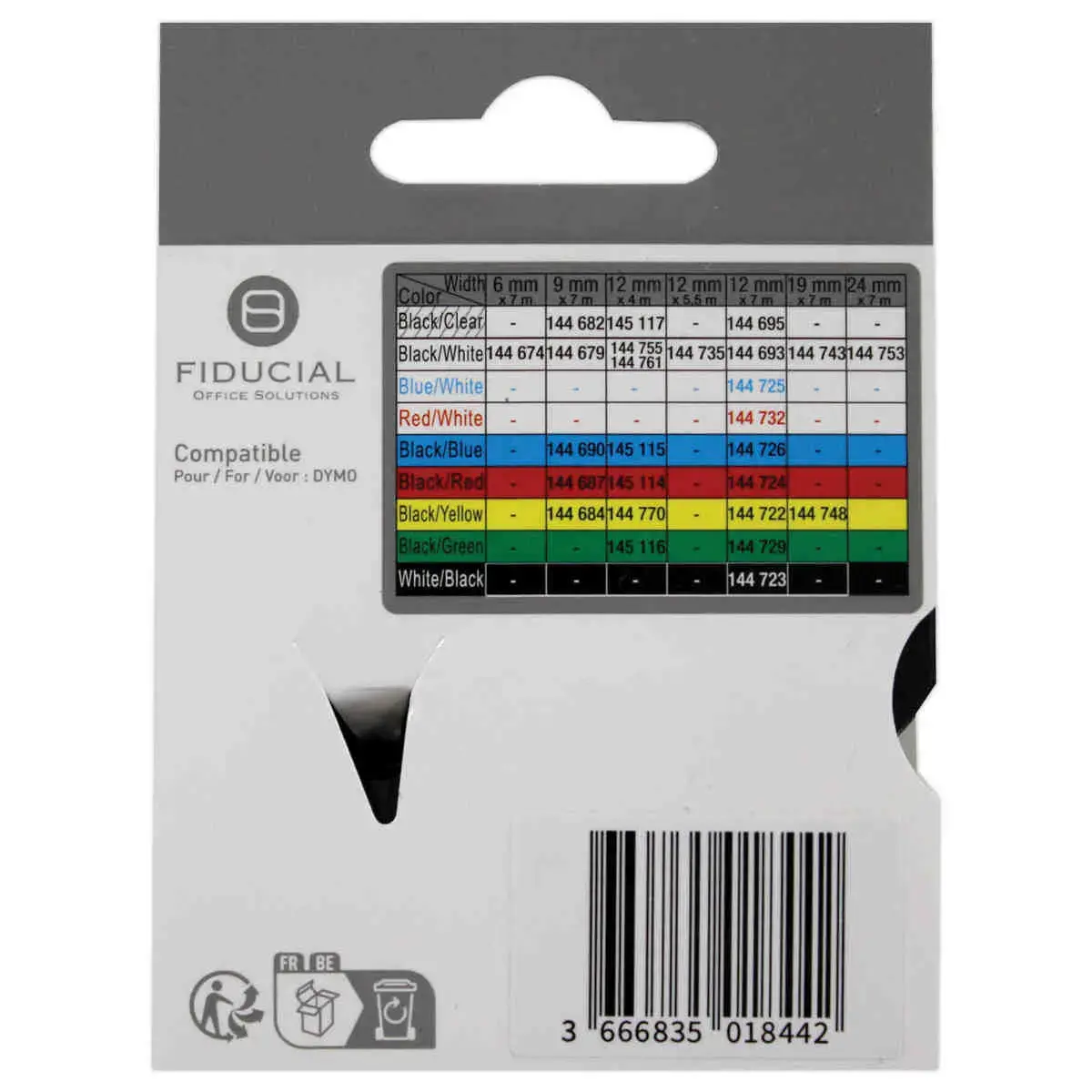 Ruban K7 pour titreuse DYMO S0720680 9mm impression Noir sur Blanc photo du produit