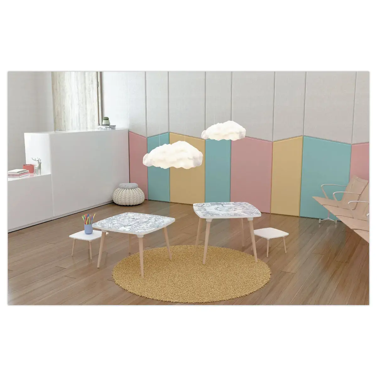 Table basse KIDS d&eacute;cor monument gris blanc 60x60 photo du produit