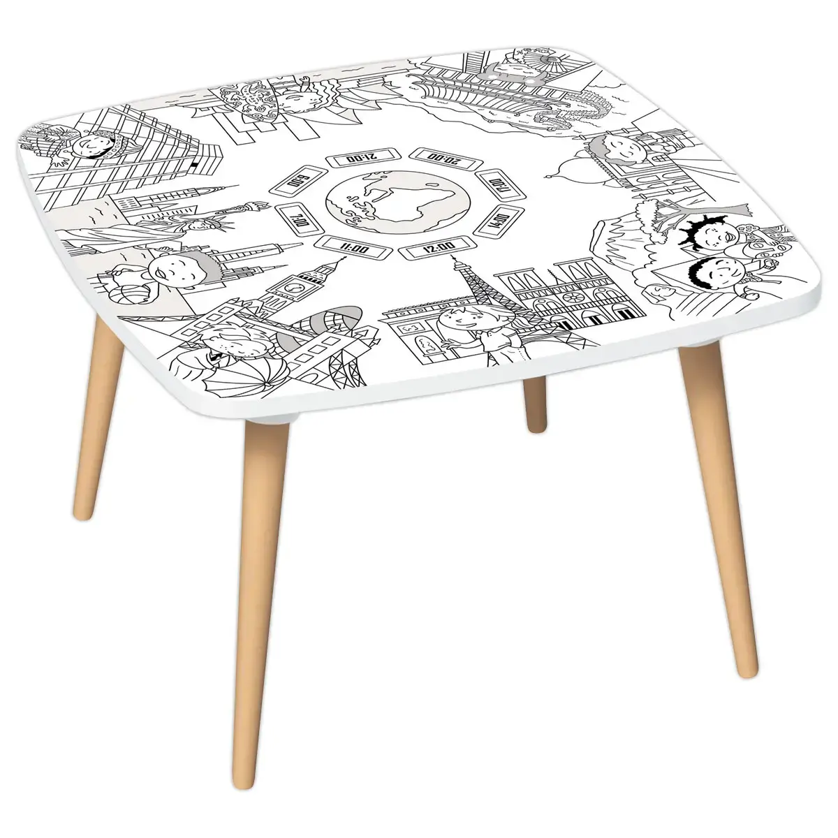 Table basse KIDS décor monument gris blanc 60x60 photo du produit