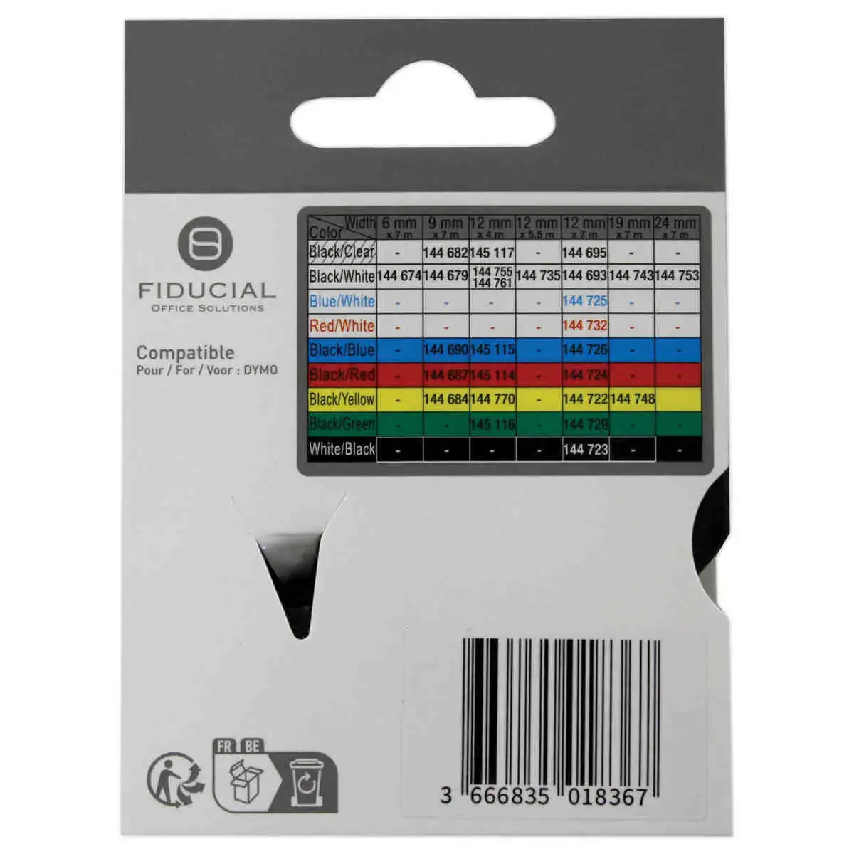 Ruban K7 pour titreuse DYMO S0720610 12mm noir impression blanche photo du produit