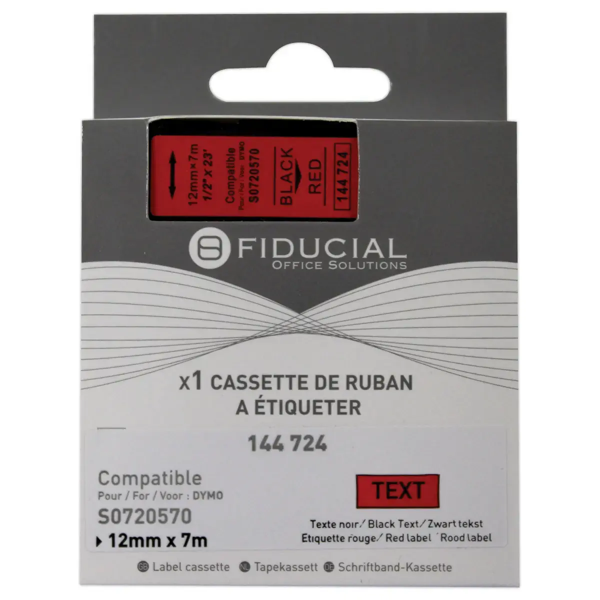 Ruban K7 pour titreuse DYMO S0720570 12mm rouge impression noire photo du produit