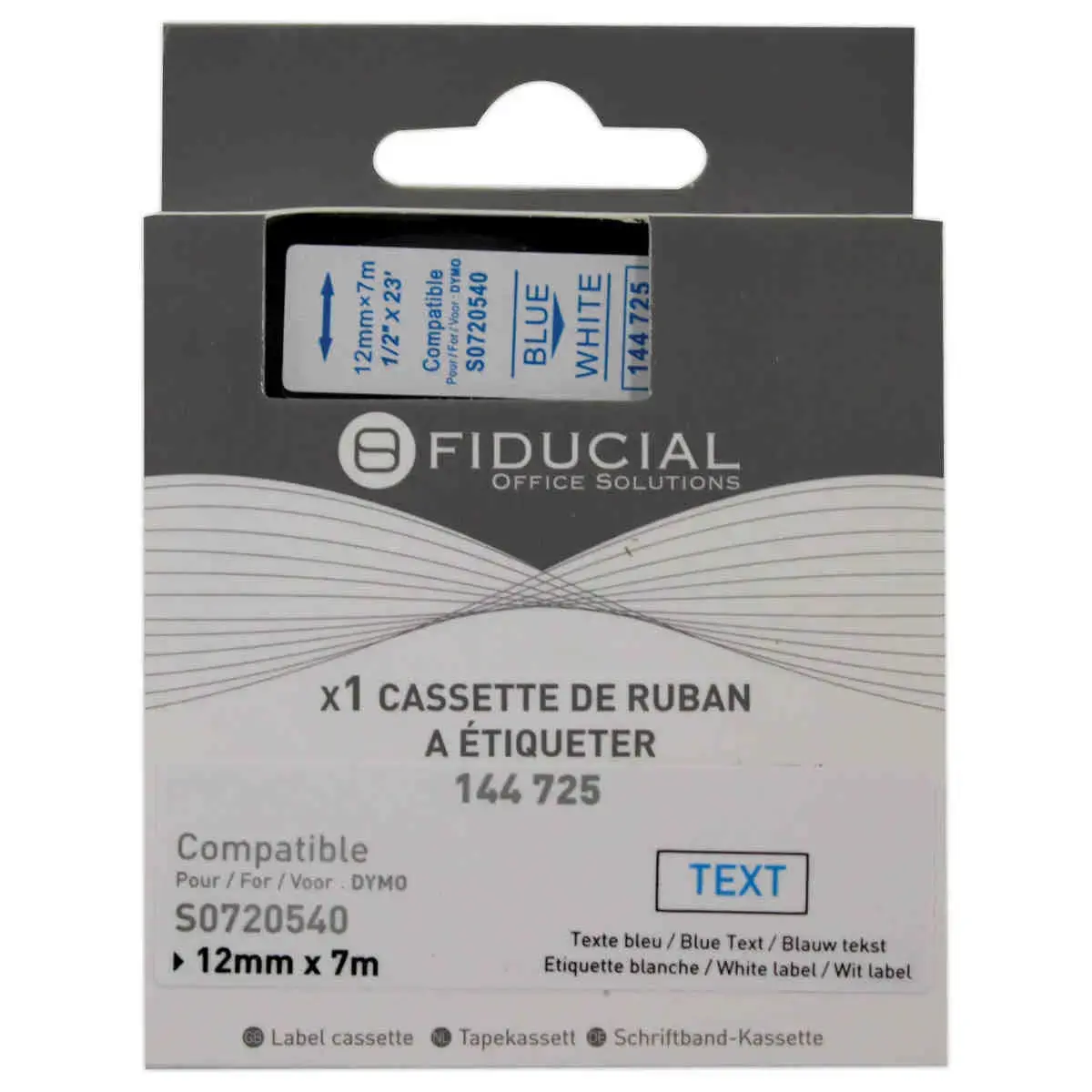 Ruban K7 pour titreuse DYMO S0720540 12mm blanc impression bleue photo du produit