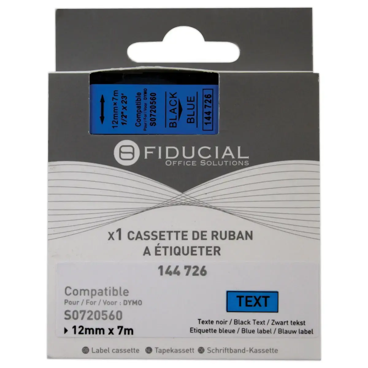 Ruban K7 pour titreuse DYMO S0720560 12mm bleu impression noire photo du produit