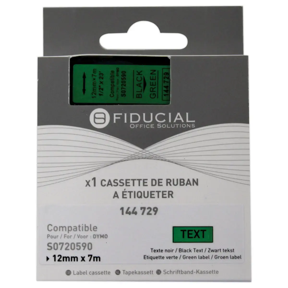 Ruban K7 pour titreuse DYMO S0720590 12mm vert impression noire photo du produit