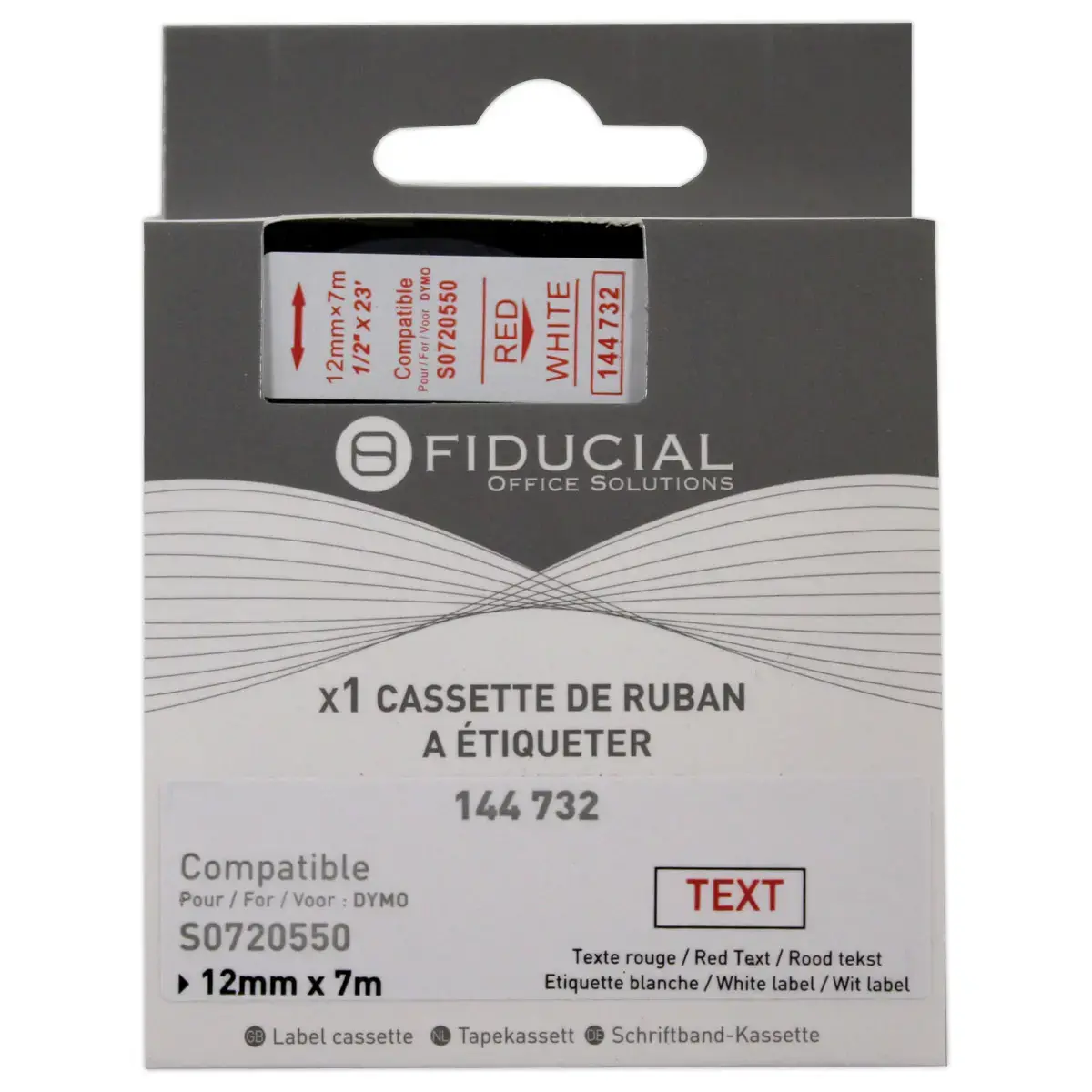 Ruban K7 pour titreuse DYMO S0720550 12mm blanc impression rouge photo du produit