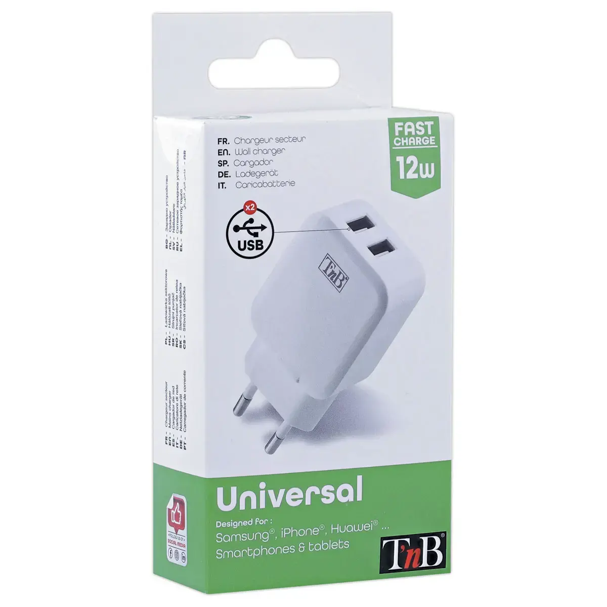 Chargeur secteur 2 ports USB-A 12W photo du produit
