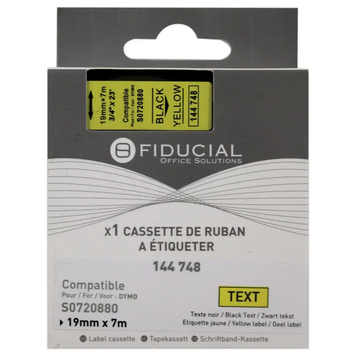 Ruban K7 pour titreuse DYMO S0720880 19mm jaune impression noire photo du produit