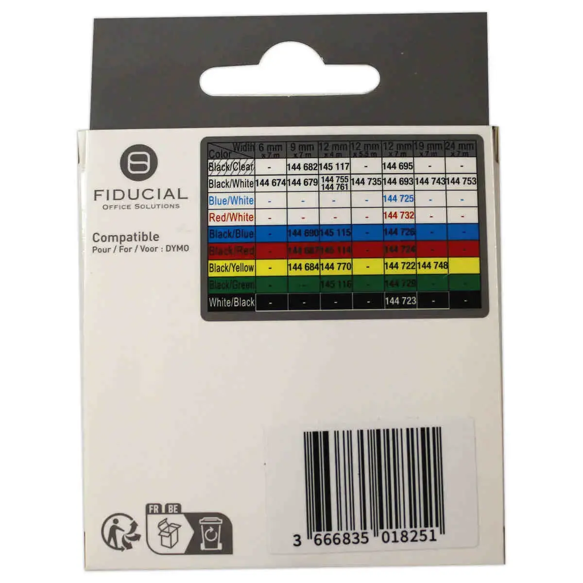 Ruban K7 pour titreuse DYMO S0721660 12mmx4 m blanc impression noire photo du produit