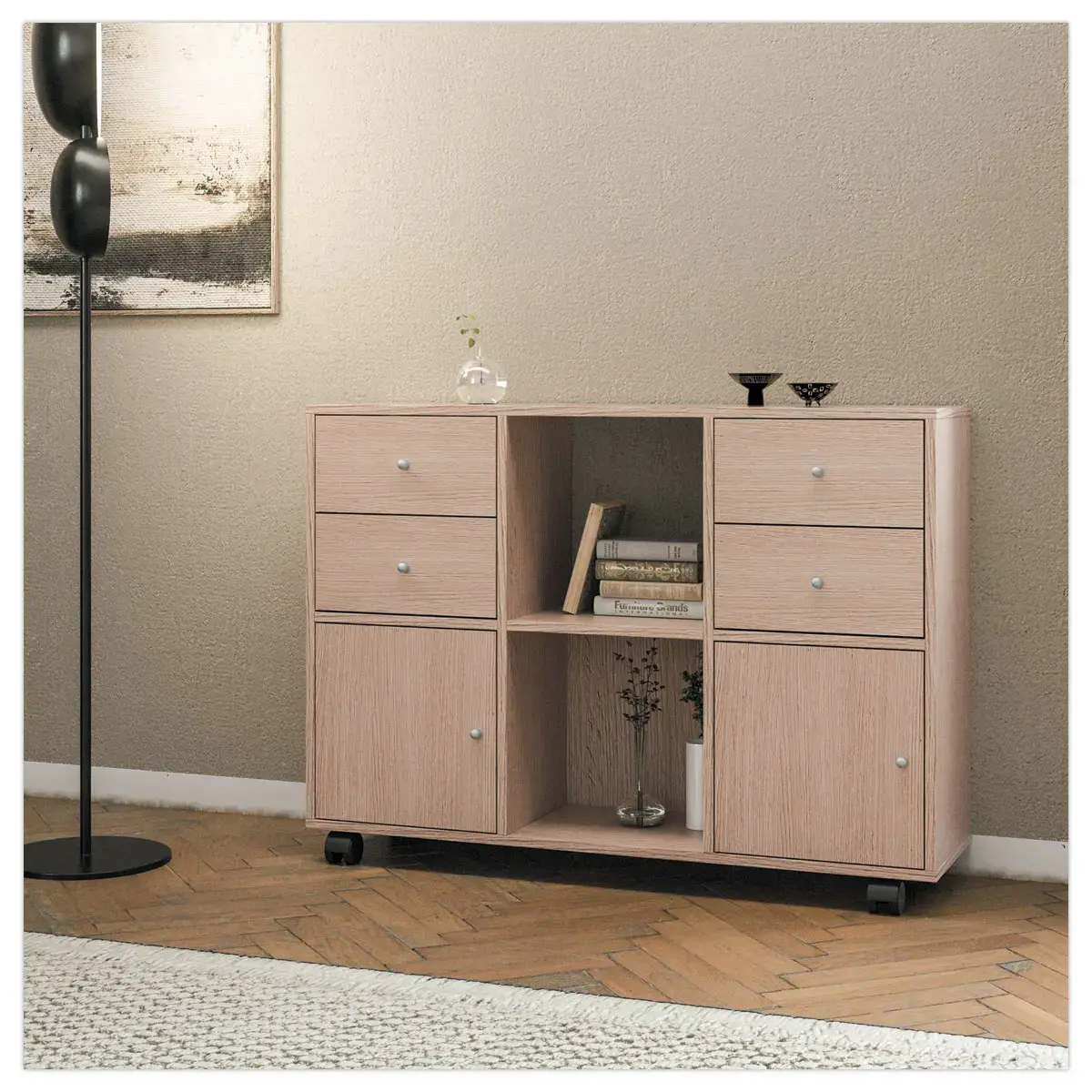 Rangement chêne 6 cases monté. photo du produit