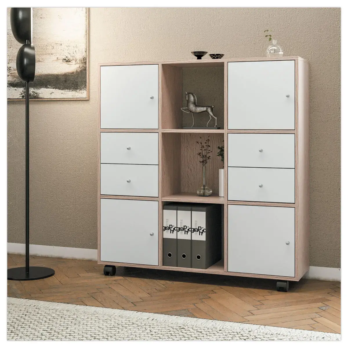 Rangement chêne 9 cases monté photo du produit