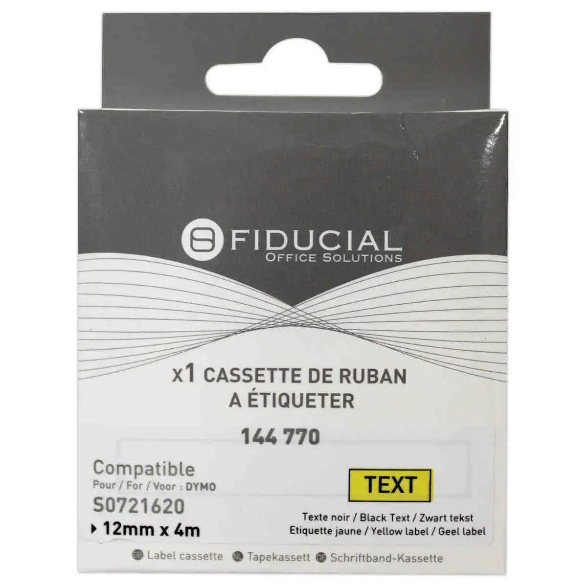 Ruban K7 pour titreuse DYMO S0721620 12mmx4 m jaune impression noire photo du produit