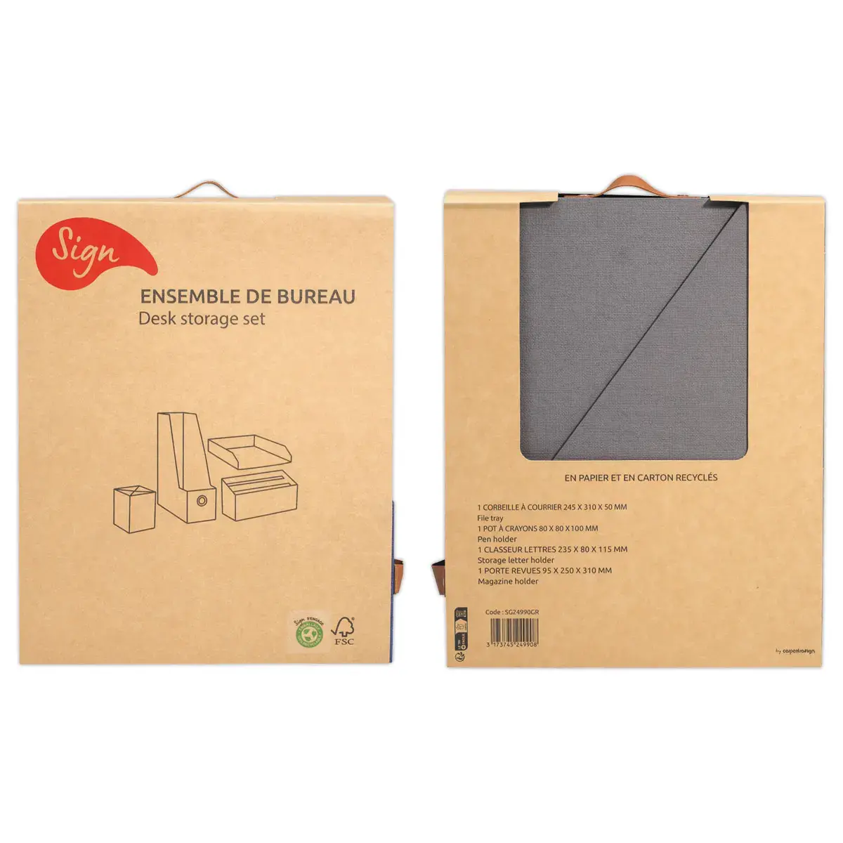 Ensemble de 4 pi&egrave;ces en papier & carton recycl&eacute;s - SIGN photo du produit