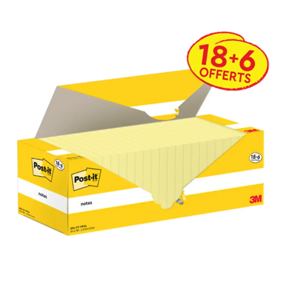 24 Notes repositionnables (18 blocs + 6 offerts) - 100 feuilles - 76 x 76 mm - Post-It photo du produit