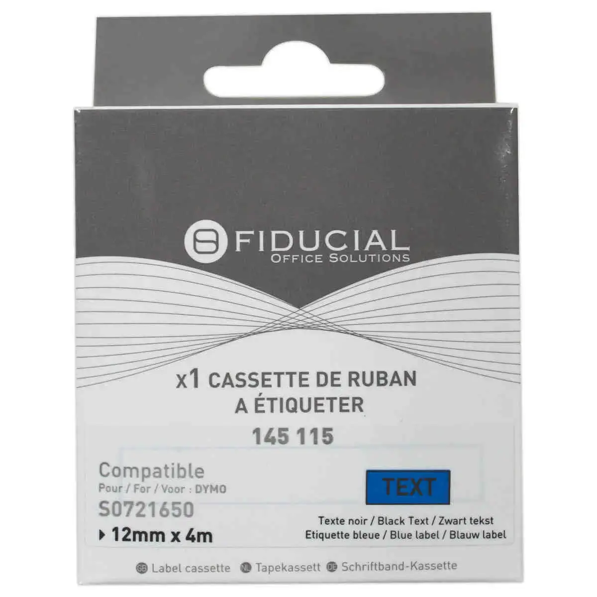 Ruban Letratag 12mmx4 m impression noire sur bleu comp DYMO S0721650 photo du produit