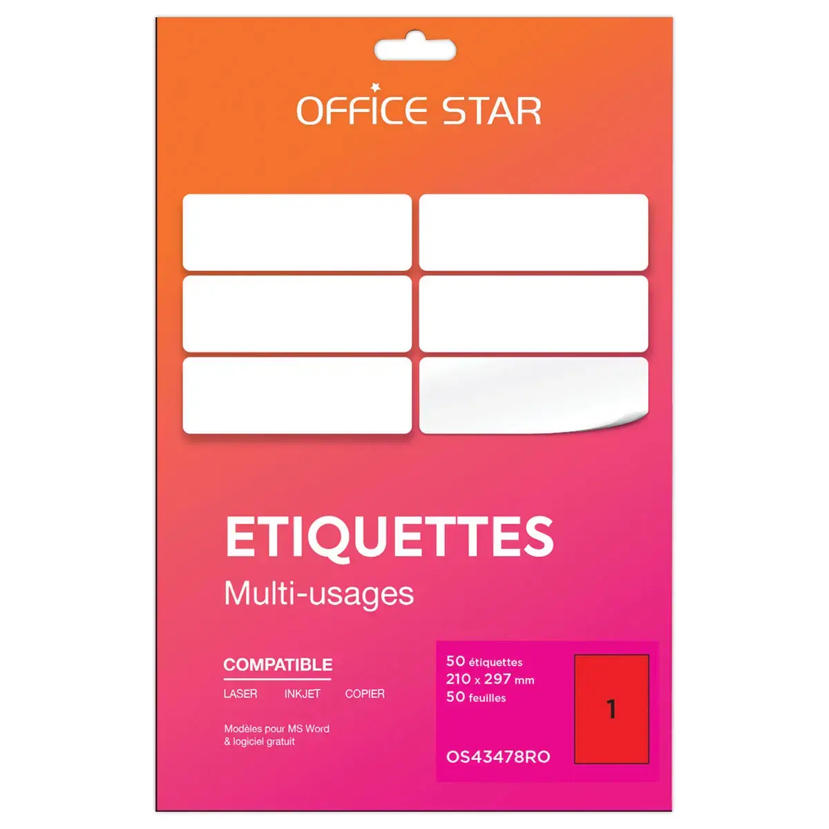 50 Planches étiquettes L210xH297mm, 50 étiq/ boîte, rouge photo du produit