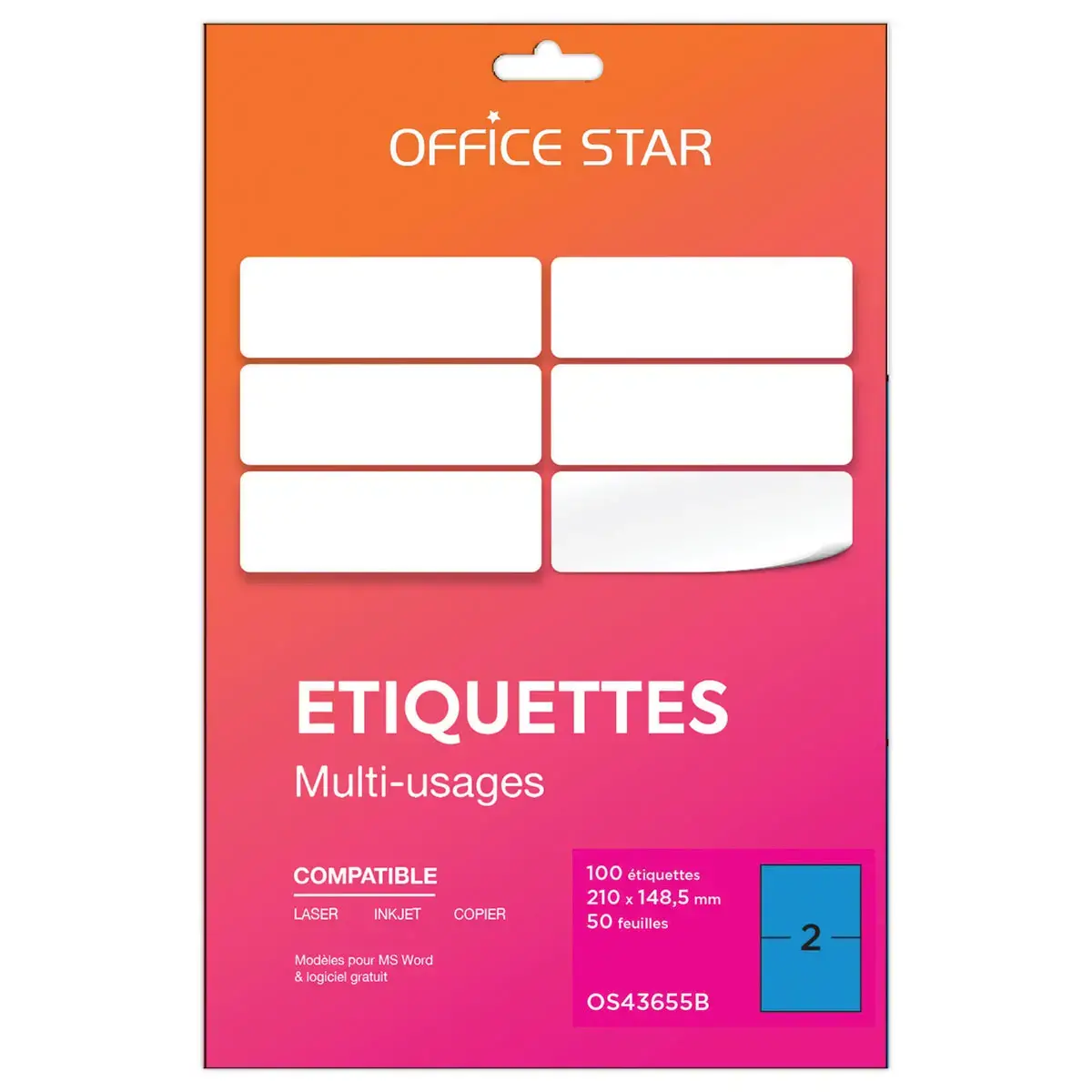 50 Planches étiquettes L210xH148mm, 100 étiq/ boîte, bleu photo du produit