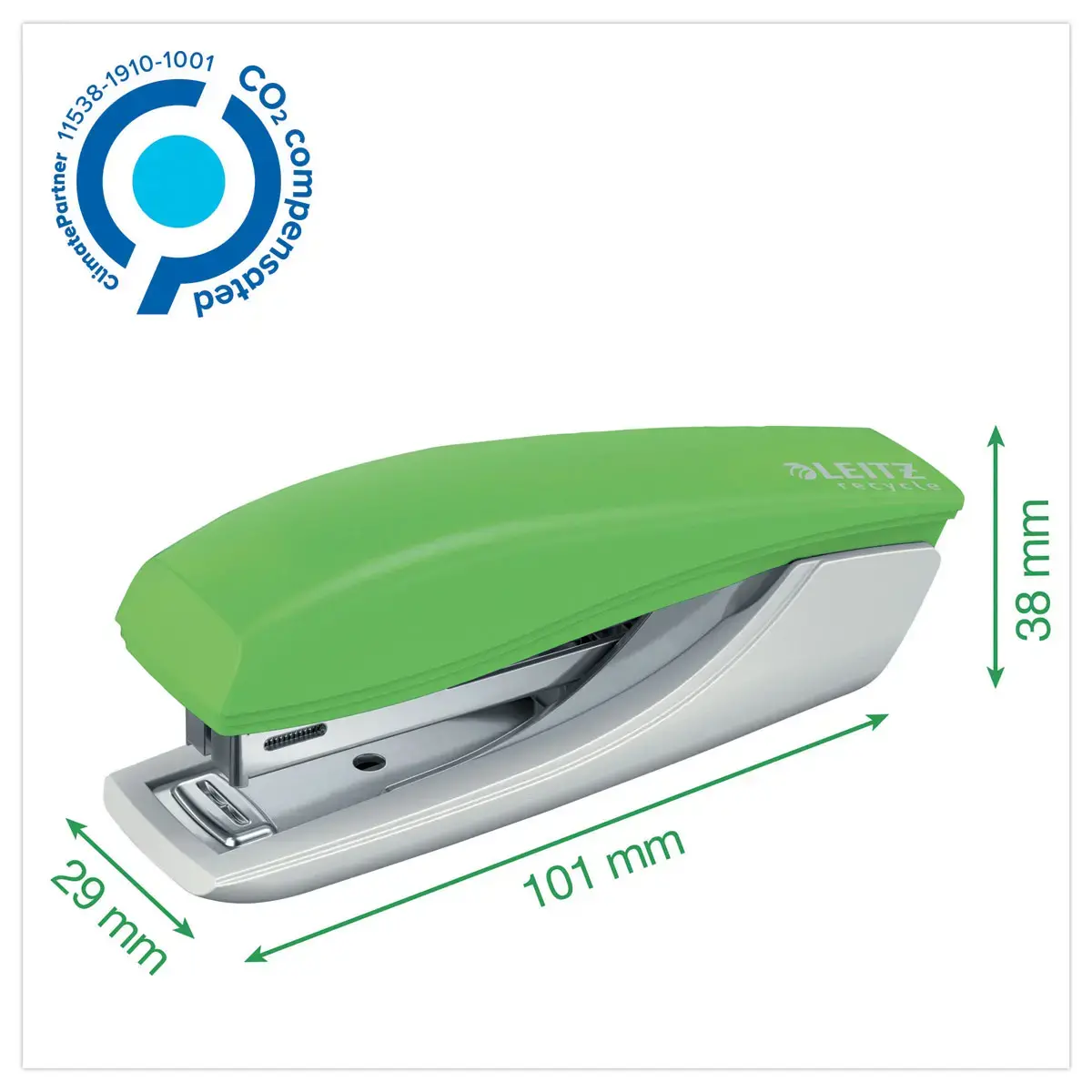 Mini agrafeuse NeXXt Recycle - 10 feuilles - Vert - Leitz photo du produit