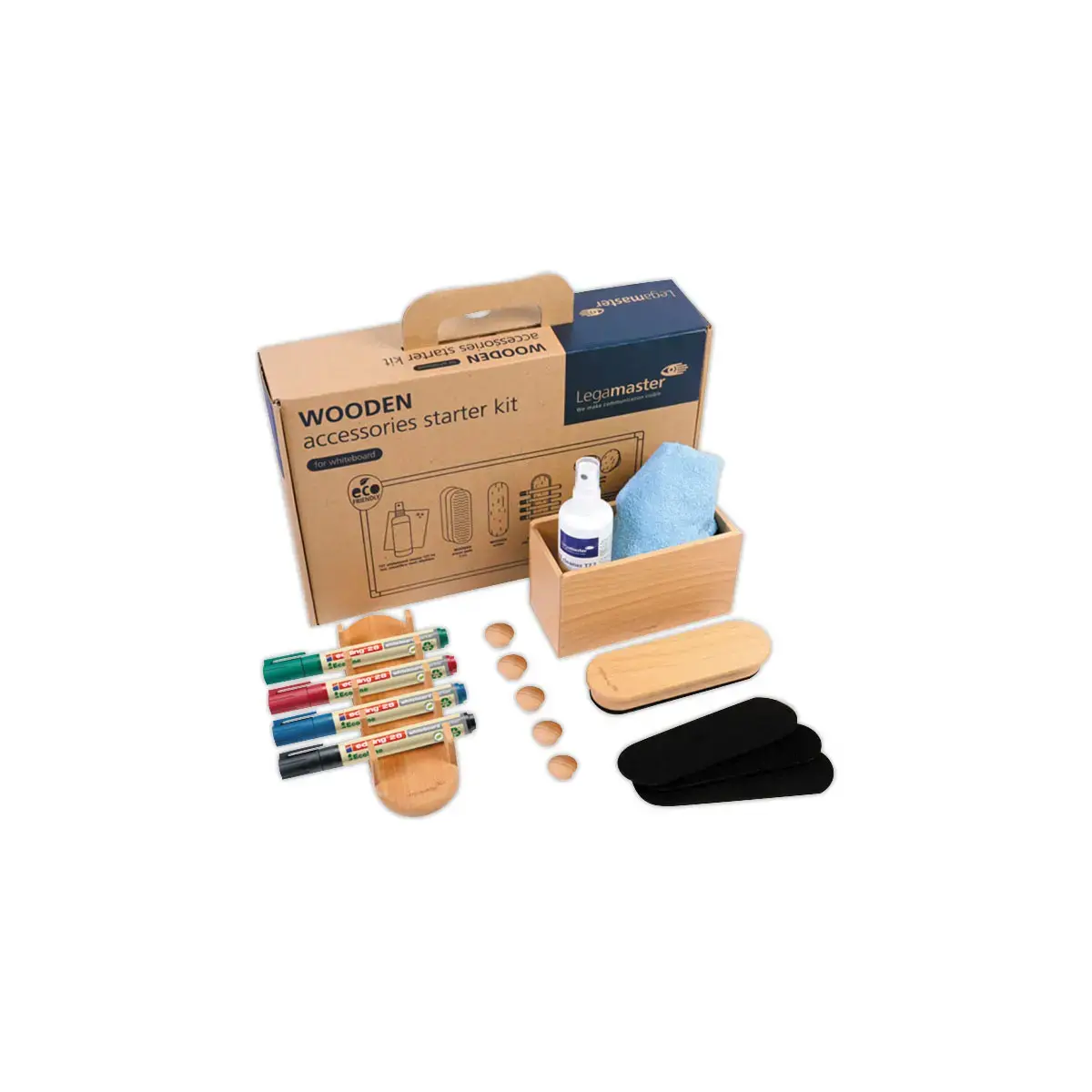 Kit d'accessoires Wooden pour tableau blanc - 17 pièces - Bois FSC® - Legamaster photo du produit