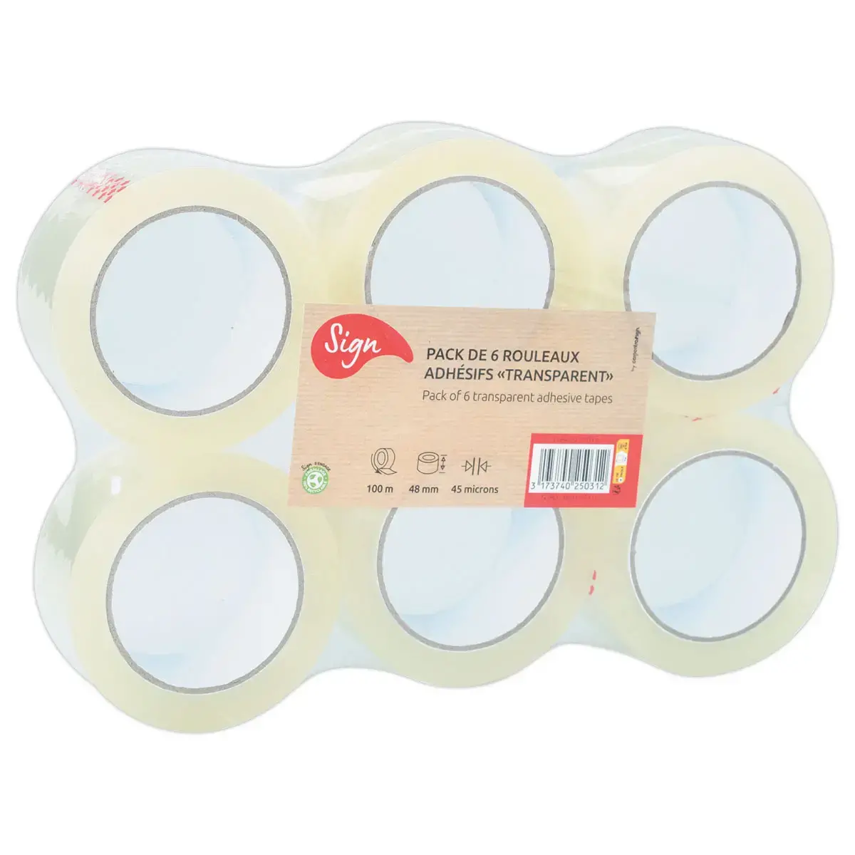 6 Rouleaux d'adhésif d'emballage - 100 m x 48 mm - 45µ - Transparent - SIGN photo du produit