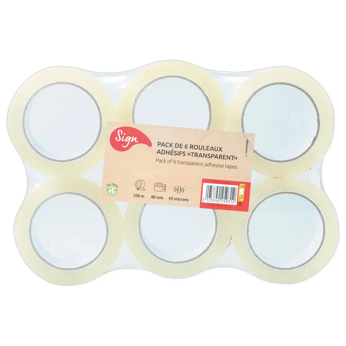 6 Rouleaux d'adhésif d'emballage - 100 m x 48 mm - 45µ - Transparent - SIGN photo du produit