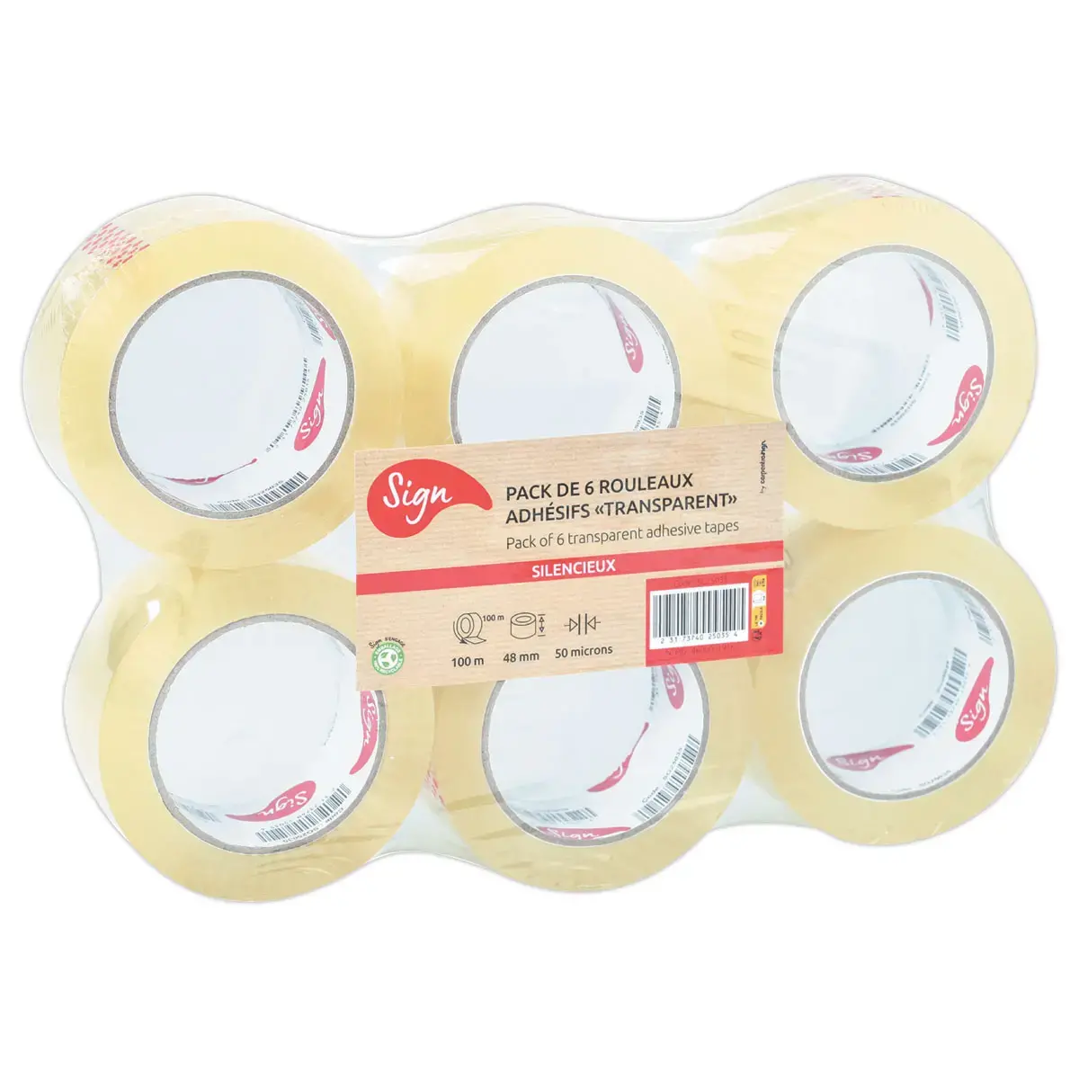 6 Rouleaux d'adhésif d'emballage - 100 m x 48 mm - 50µ - Transparent - SIGN photo du produit