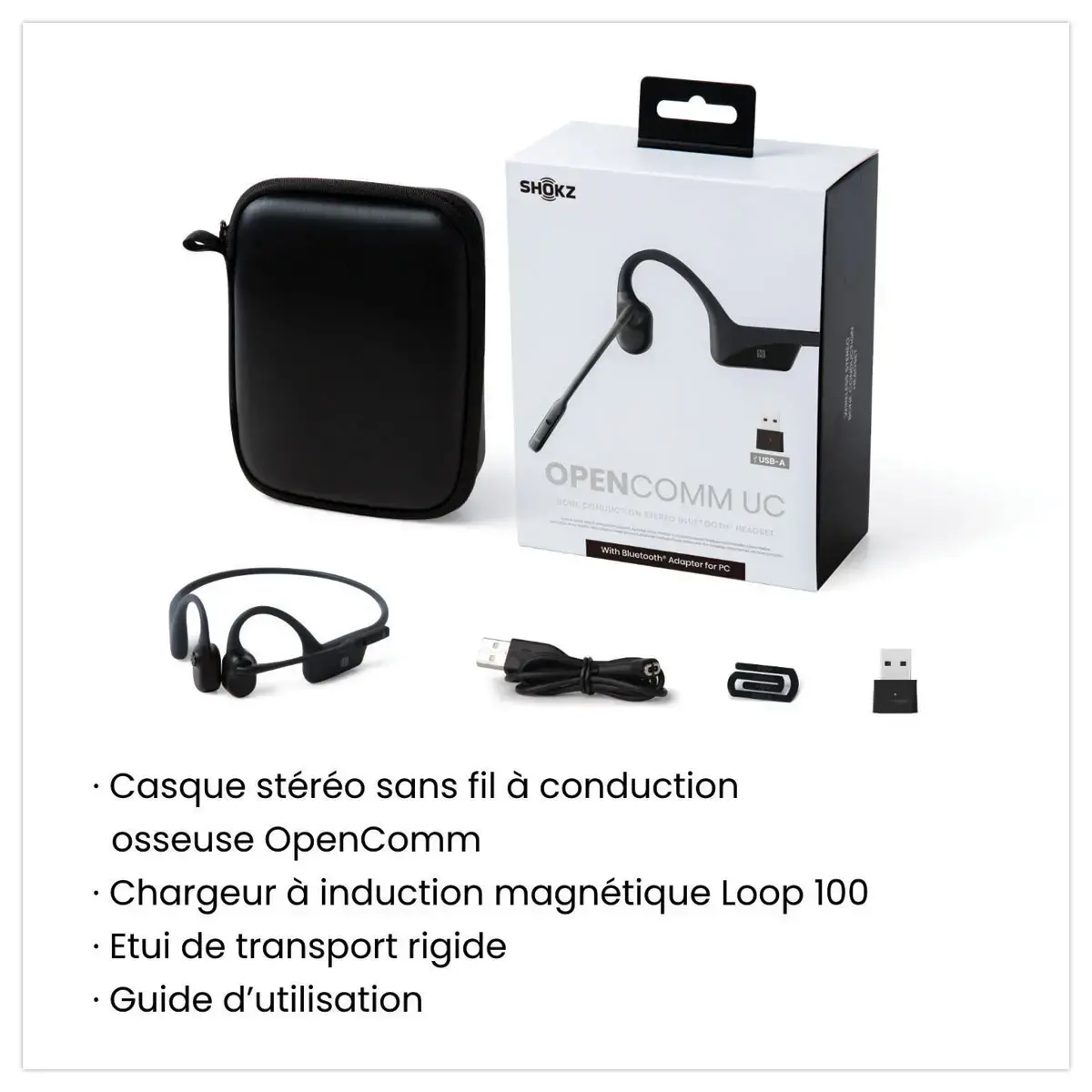 Casque sans-fil à conduction osseuse OpenComm2 - Bluetooth USB-A- noir photo du produit