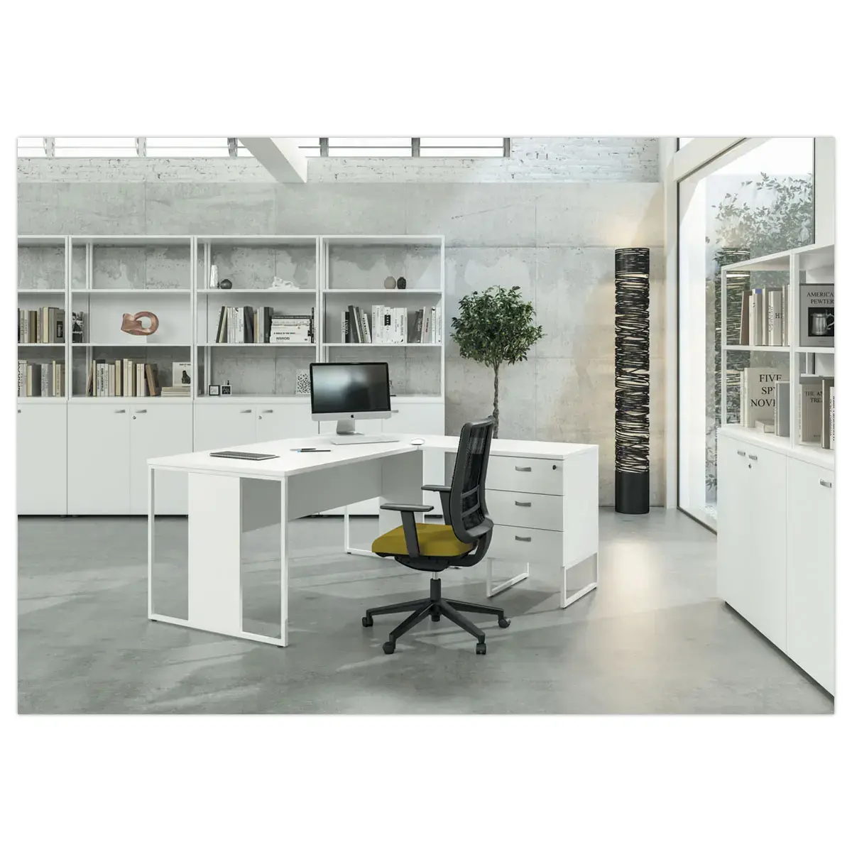 Bureau BELGRADE 140 x 80 ch&ecirc;ne pieds blanc mont&eacute; photo du produit