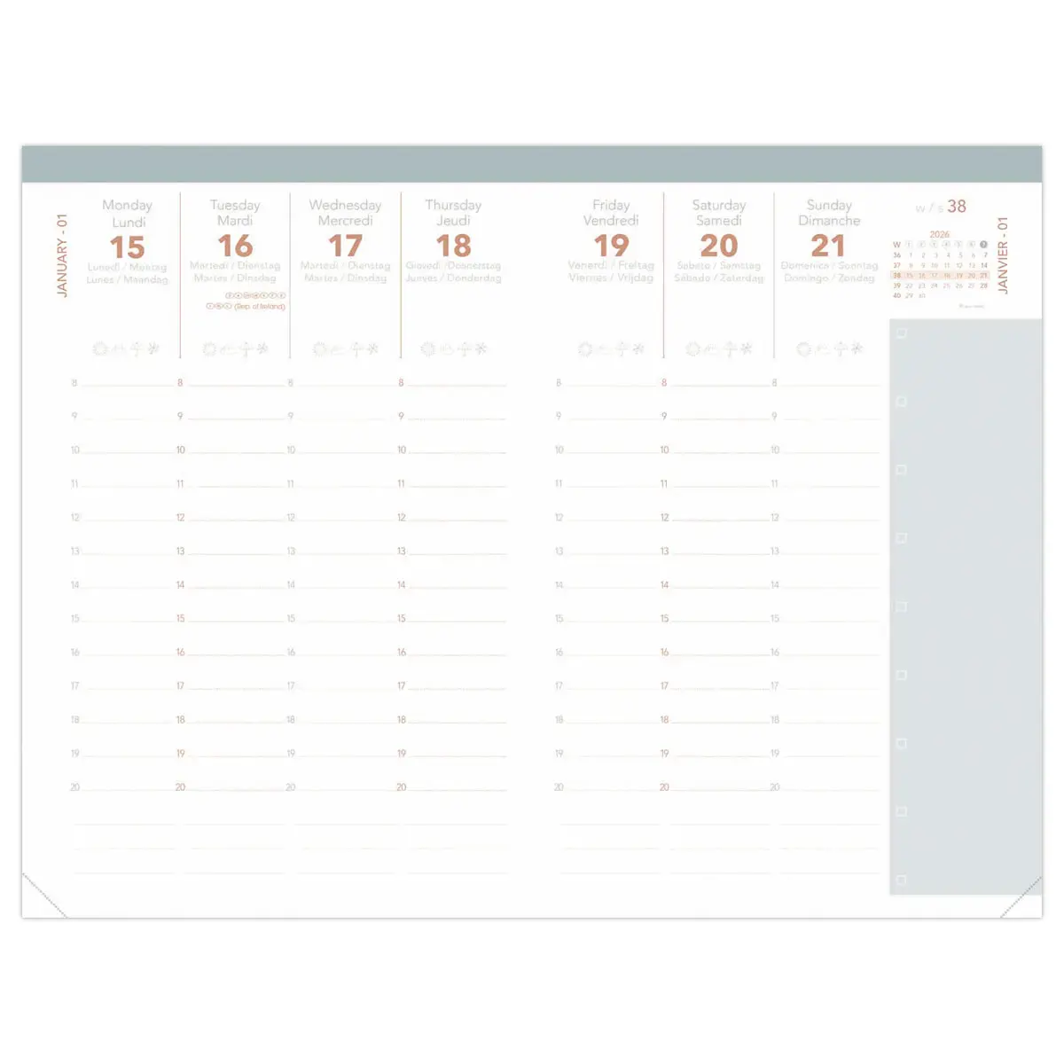 Agenda semainier QuoVadis Isis Arabesque - 16x24cm - rose photo du produit